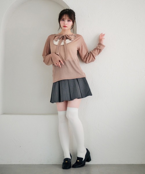 fupel（フぺル）の「2way lame sheer ribbon tops / 2wayラメシアーリボントップス（Tシャツ/カットソー・レディース・ブルー/ピンク・FREE）」の5枚目の写真