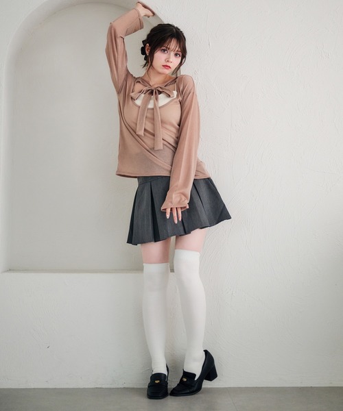fupel（フぺル）の「2way lame sheer ribbon tops / 2wayラメシアーリボントップス（Tシャツ/カットソー・レディース・ブルー/ピンク・FREE）」の4枚目の写真