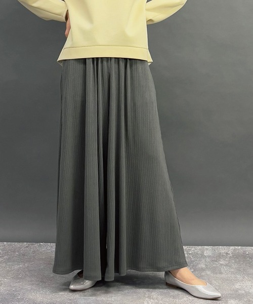 NICOLE white（ニコルホワイト）の「ランダムリブワイドパンツ（その他パンツ・レディース・ブラック/サックスブルー/カーキ/グリーン/レッド・FREE）」の2枚目の写真