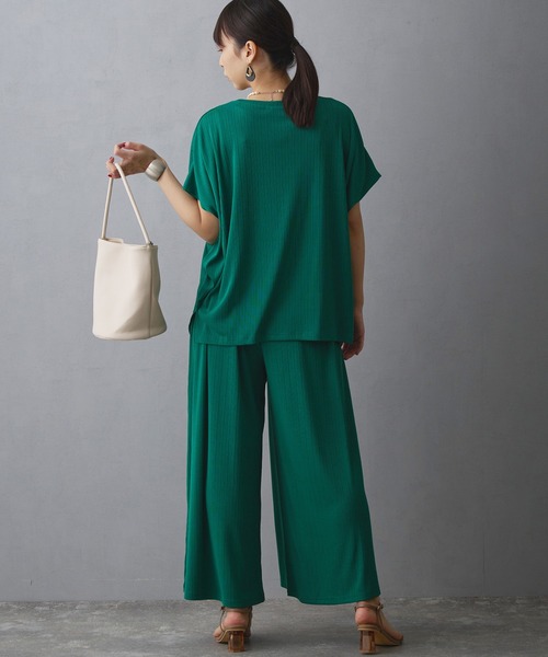 NICOLE white（ニコルホワイト）の「ランダムリブワイドパンツ（その他パンツ・レディース・ブラック/サックスブルー/カーキ/グリーン/レッド・FREE）」の7枚目の写真