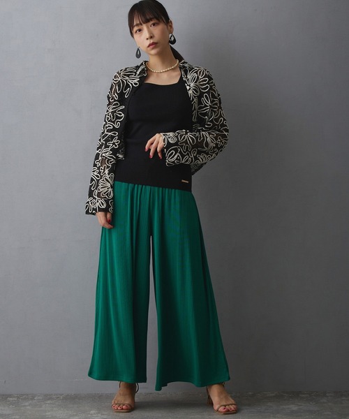 NICOLE white（ニコルホワイト）の「ランダムリブワイドパンツ（その他パンツ・レディース・ブラック/サックスブルー/カーキ/グリーン/レッド・FREE）」の8枚目の写真