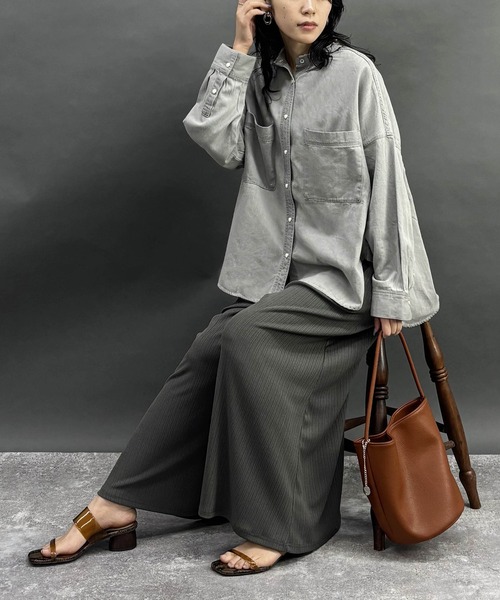 NICOLE white（ニコルホワイト）の「ランダムリブワイドパンツ（その他パンツ・レディース・ブラック/サックスブルー/カーキ/グリーン/レッド・FREE）」の10枚目の写真