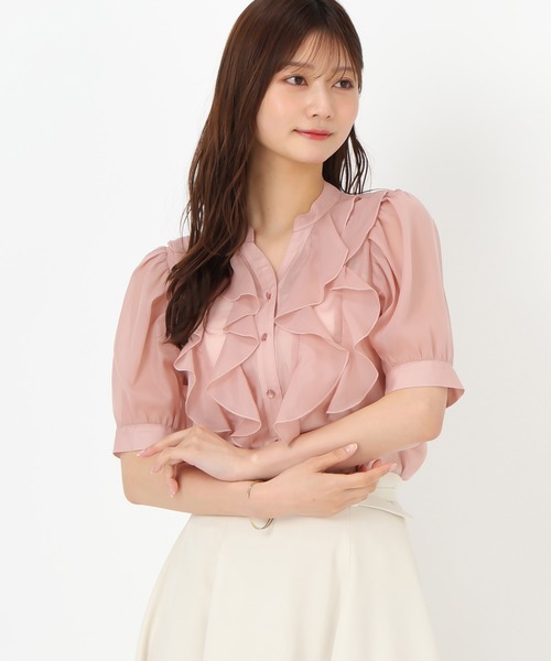 MISCH MASCH(ミッシュマッシュ)の「ラッフルシアーブラウス(シャツ/ブラウス・レディース・グリーン/ピンク/ブルー/アイボリー/イエロー/ブラック・フリ-)」の14枚目の写真