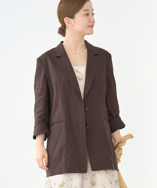 イエナ ウォッシャブル ソフトリネン2Bジャケット ブラウン 36 追加2