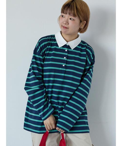 ehka sopo(エヘカソポ)の「オーバーサイズラガーシャツ(Tシャツ/カットソー・レディース・ネイビー/ピンク/サックスブルー/オフホワイト・F)」の2枚目の写真