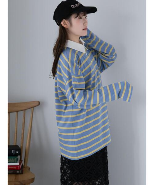 ehka sopo(エヘカソポ)の「オーバーサイズラガーシャツ(Tシャツ/カットソー・レディース・ネイビー/ピンク/サックスブルー/オフホワイト・F)」の3枚目の写真