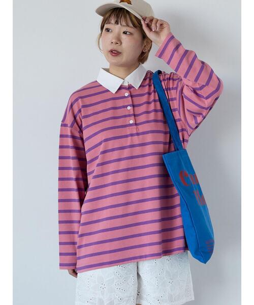 ehka sopo(エヘカソポ)の「オーバーサイズラガーシャツ(Tシャツ/カットソー・レディース・ネイビー/ピンク/サックスブルー/オフホワイト・F)」の4枚目の写真