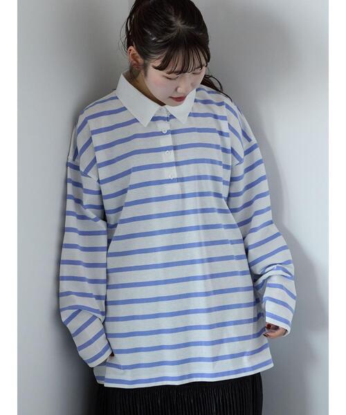 ehka sopo(エヘカソポ)の「オーバーサイズラガーシャツ(Tシャツ/カットソー・レディース・ネイビー/ピンク/サックスブルー/オフホワイト・F)」の7枚目の写真