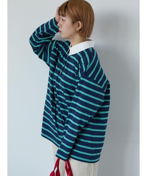 ehka sopo(エヘカソポ)の「オーバーサイズラガーシャツ(Tシャツ/カットソー・レディース・ネイビー/ピンク/サックスブルー/オフホワイト・F)」の16枚目の写真