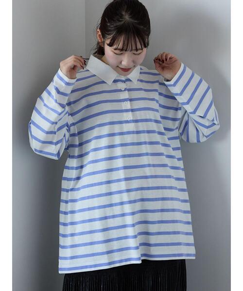 ehka sopo(エヘカソポ)の「オーバーサイズラガーシャツ(Tシャツ/カットソー・レディース・ネイビー/ピンク/サックスブルー/オフホワイト・F)」の22枚目の写真