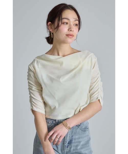 &. NOSTALGIA(アンドドットノスタルジア)の「シアーベロアオフショルTシャツ(Tシャツ/カットソー・レディース・ブラック/オフホワイト・M)」の2枚目の写真