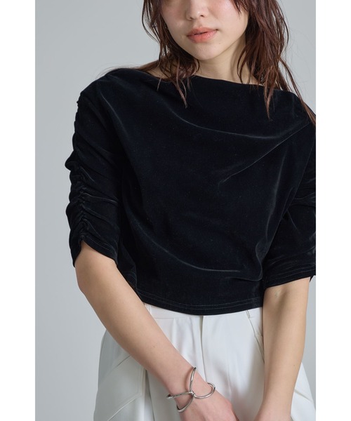 &. NOSTALGIA(アンドドットノスタルジア)の「シアーベロアオフショルTシャツ(Tシャツ/カットソー・レディース・ブラック/オフホワイト・M)」の5枚目の写真