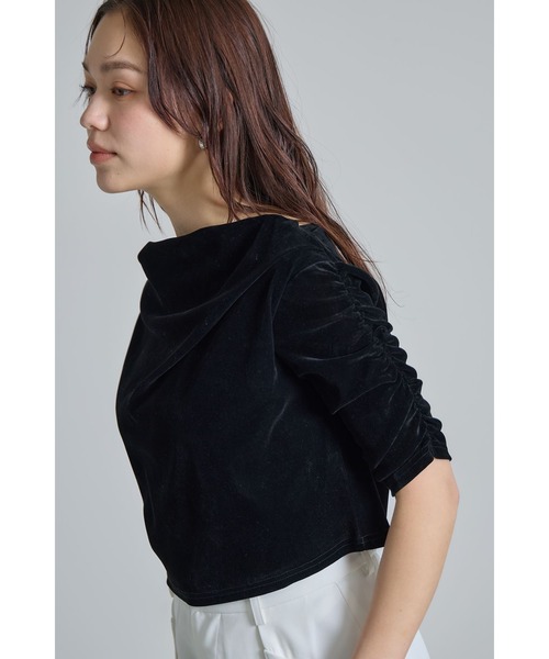 &. NOSTALGIA(アンドドットノスタルジア)の「シアーベロアオフショルTシャツ(Tシャツ/カットソー・レディース・ブラック/オフホワイト・M)」の6枚目の写真
