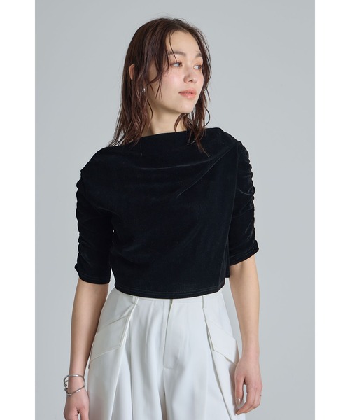 &. NOSTALGIA(アンドドットノスタルジア)の「シアーベロアオフショルTシャツ(Tシャツ/カットソー・レディース・ブラック/オフホワイト・M)」の8枚目の写真