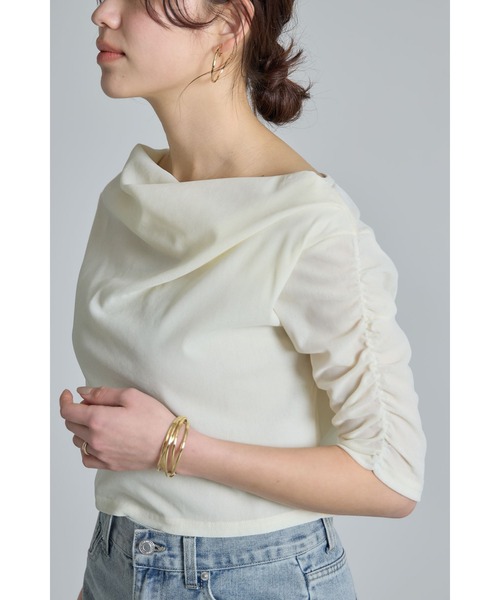 &. NOSTALGIA(アンドドットノスタルジア)の「シアーベロアオフショルTシャツ(Tシャツ/カットソー・レディース・ブラック/オフホワイト・M)」の11枚目の写真