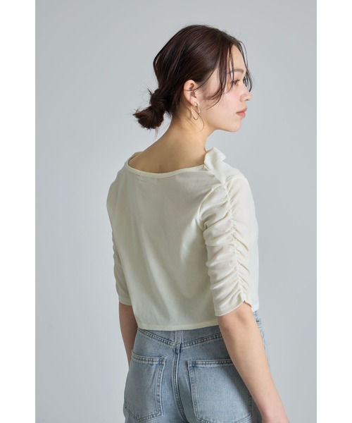 &. NOSTALGIA(アンドドットノスタルジア)の「シアーベロアオフショルTシャツ(Tシャツ/カットソー・レディース・ブラック/オフホワイト・M)」の12枚目の写真