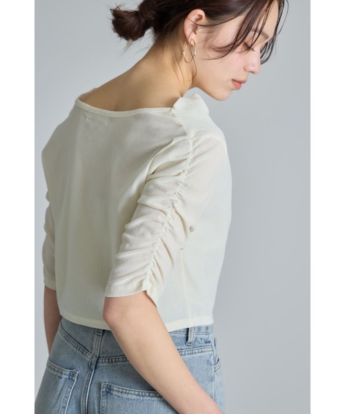 &. NOSTALGIA(アンドドットノスタルジア)の「シアーベロアオフショルTシャツ(Tシャツ/カットソー・レディース・ブラック/オフホワイト・M)」の13枚目の写真
