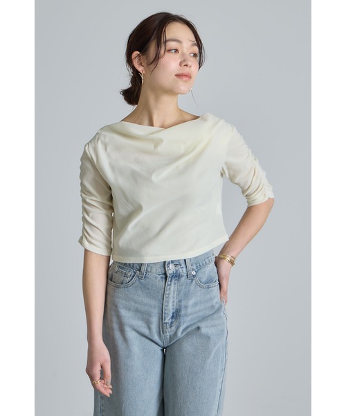 &. NOSTALGIA(アンドドットノスタルジア)の「シアーベロアオフショルTシャツ(Tシャツ/カットソー・レディース・ブラック/オフホワイト・M)」の14枚目の写真