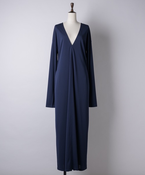 summer　humoresque　ウールVネックドレス/ ネイビー yae（ヤエ）の「2way V-neck dress /2wayVネックドレス（ワンピース