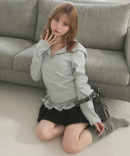 TITTY&CO.（ティティーアンドコー）の「レーストリムパーカー（パーカー・レディース・グレー/ブラック/ホワイト・FREE）」の8枚目の写真