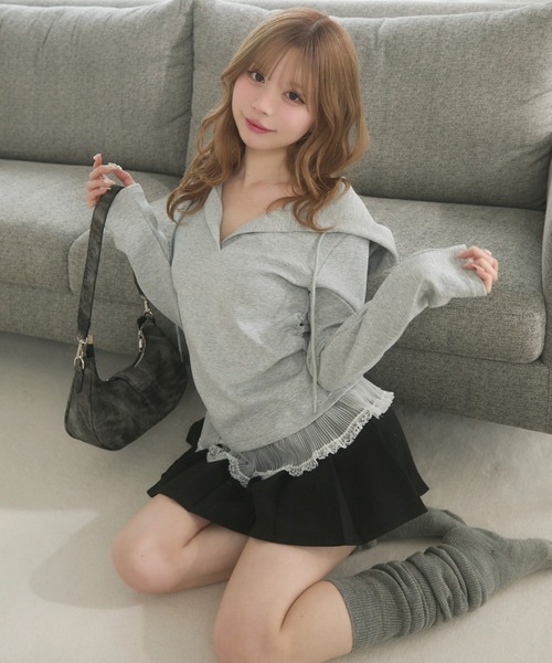 TITTY&CO.（ティティーアンドコー）の「レーストリムパーカー（パーカー・レディース・グレー/ブラック/ホワイト・FREE）」の9枚目の写真