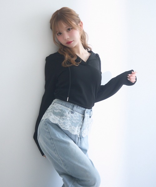 TITTY&CO.（ティティーアンドコー）の「レーストリムパーカー（パーカー・レディース・グレー/ブラック/ホワイト・FREE）」の16枚目の写真