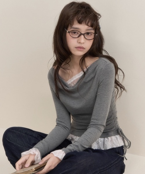 SunsetPark(サンセットパーク)の「レースドッキング アシンメトリートップス SP25s034【SunsetPark】【2025SS】(Tシャツ/カットソー・レディース・ライトピンク/グレー・S/M/L)」の1枚目の写真