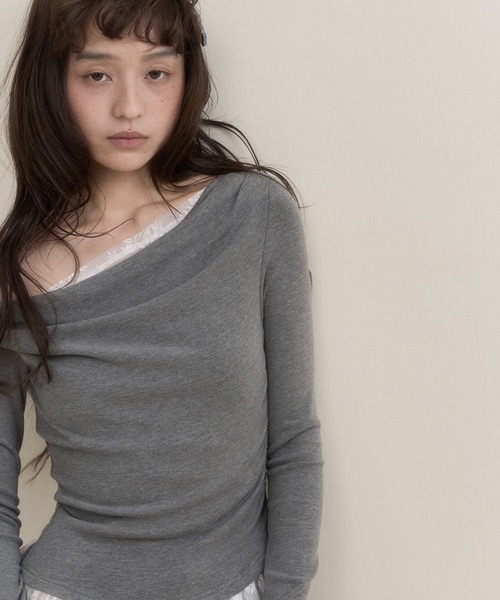 SunsetPark(サンセットパーク)の「レースドッキング アシンメトリートップス SP25s034【SunsetPark】【2025SS】(Tシャツ/カットソー・レディース・ライトピンク/グレー・S/M/L)」の16枚目の写真