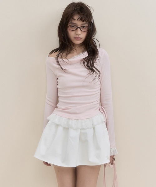 SunsetPark(サンセットパーク)の「レースドッキング アシンメトリートップス SP25s034【SunsetPark】【2025SS】(Tシャツ/カットソー・レディース・ライトピンク/グレー・S/M/L)」の8枚目の写真