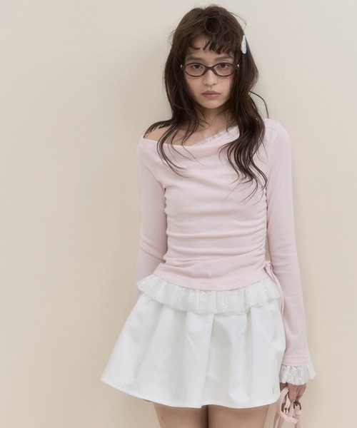SunsetPark(サンセットパーク)の「レースドッキング アシンメトリートップス SP25s034【SunsetPark】【2025SS】(Tシャツ/カットソー・レディース・ライトピンク/グレー・S/M/L)」の9枚目の写真