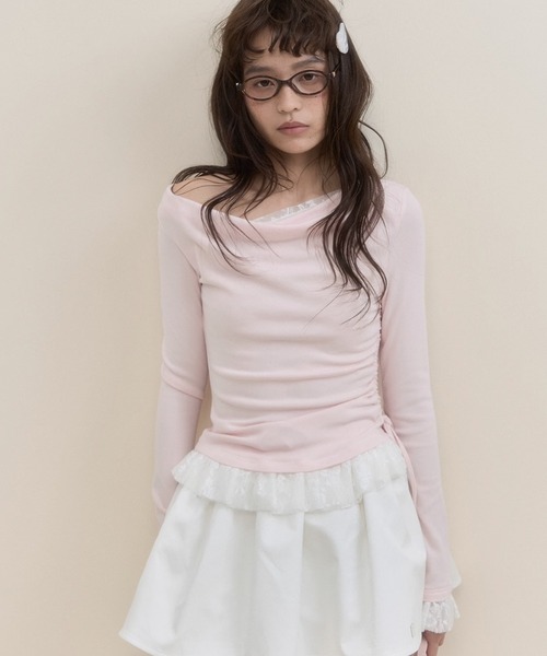 SunsetPark(サンセットパーク)の「レースドッキング アシンメトリートップス SP25s034【SunsetPark】【2025SS】(Tシャツ/カットソー・レディース・ライトピンク/グレー・S/M/L)」の10枚目の写真