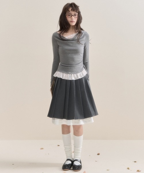 SunsetPark(サンセットパーク)の「レースドッキング アシンメトリートップス SP25s034【SunsetPark】【2025SS】(Tシャツ/カットソー・レディース・ライトピンク/グレー・S/M/L)」の3枚目の写真