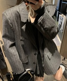 Achic（アシック）の「ストライプ ドットテーラードドット柄入れジャケット（テーラードジャケット）」