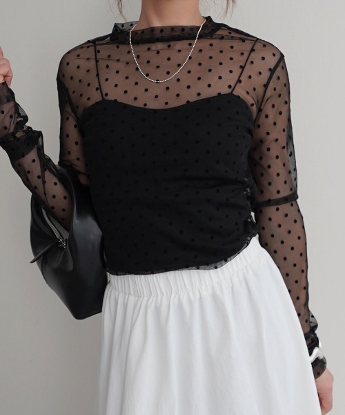 Rashik(ラシク)の「ポルカドットシアートップス(Tシャツ/カットソー・レディース・ベージュ/ブラック・FREE)」の7枚目の写真