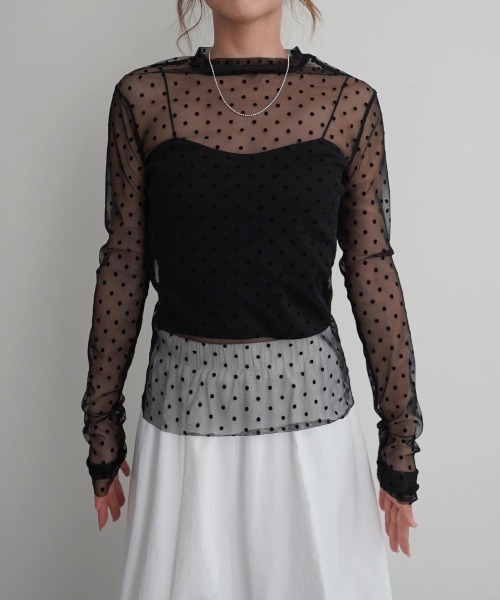 Rashik(ラシク)の「ポルカドットシアートップス(Tシャツ/カットソー・レディース・ベージュ/ブラック・FREE)」の10枚目の写真