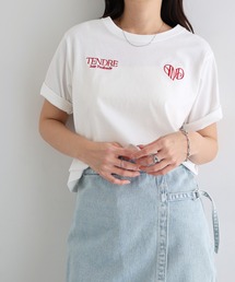 ロゴ刺繍ショート丈半袖Tシャツ