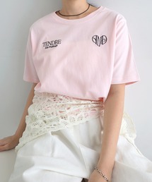ロゴ刺繍ショート丈半袖Tシャツ