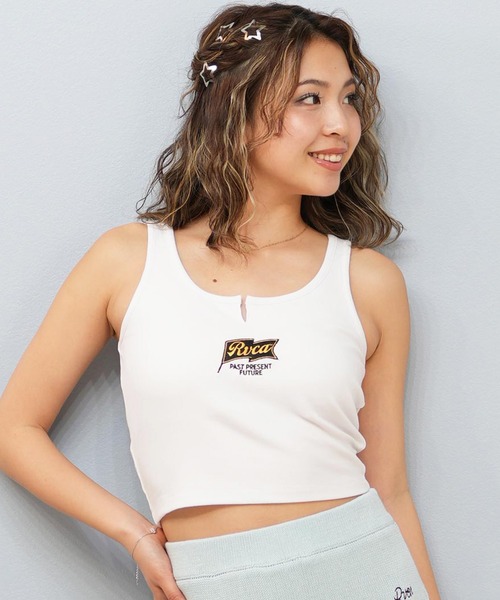 RVCA/ルーカ タンクトップ リブ 刺繍ロゴ クロップド丈 BF04C