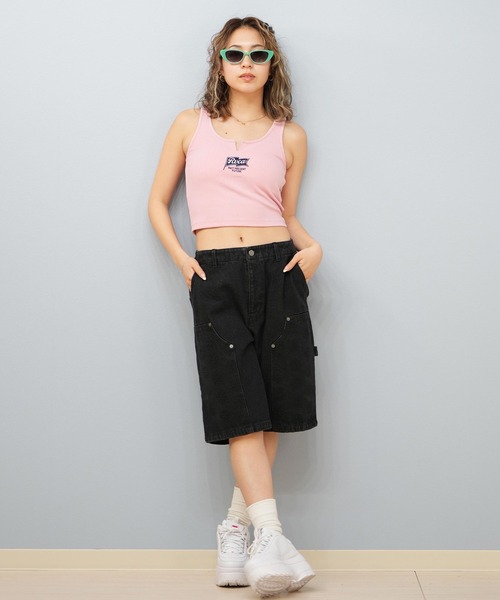 RVCA/ルーカ タンクトップ リブ 刺繍ロゴ クロップド丈 BF04C