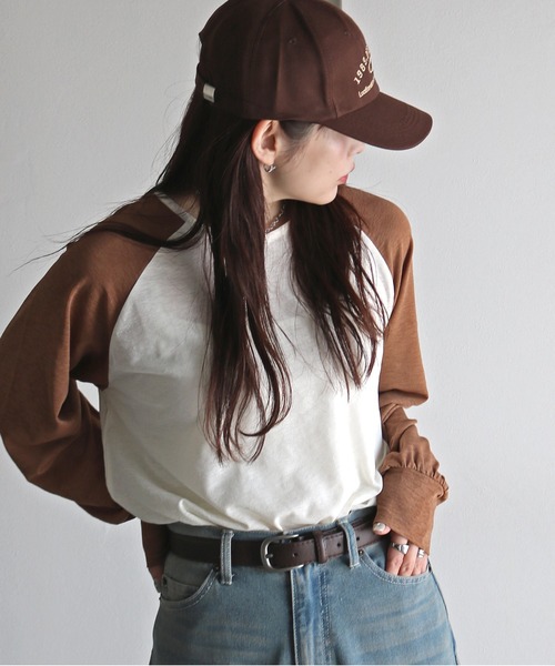 COURO(コウロ)の「ラグラン梨地シアートップス(Tシャツ/カットソー・レディース・オフホワイト/ブラック/ライトグレー・M)」の2枚目の写真
