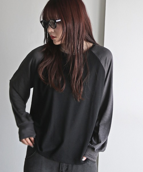 COURO(コウロ)の「ラグラン梨地シアートップス(Tシャツ/カットソー・レディース・オフホワイト/ブラック/ライトグレー・M)」の3枚目の写真