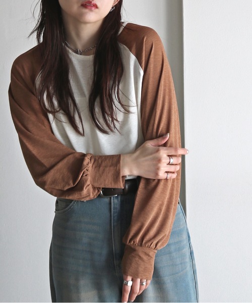 COURO(コウロ)の「ラグラン梨地シアートップス(Tシャツ/カットソー・レディース・オフホワイト/ブラック/ライトグレー・M)」の4枚目の写真