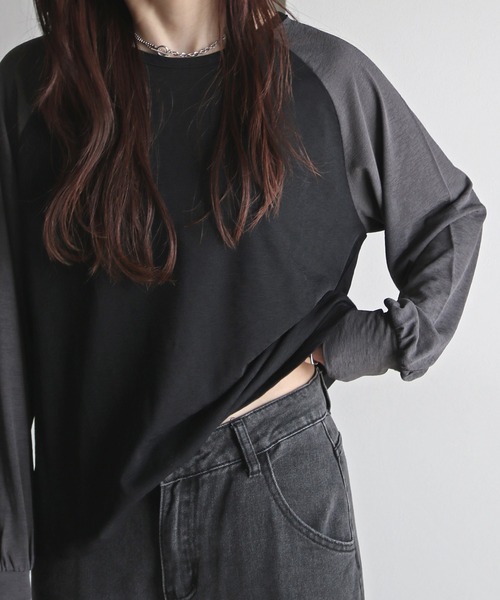 COURO(コウロ)の「ラグラン梨地シアートップス(Tシャツ/カットソー・レディース・オフホワイト/ブラック/ライトグレー・M)」の8枚目の写真