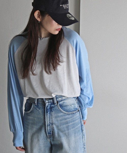 COURO(コウロ)の「ラグラン梨地シアートップス(Tシャツ/カットソー・レディース・オフホワイト/ブラック/ライトグレー・M)」の10枚目の写真