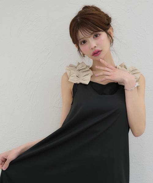 セール】lace up frill flare dress / レースアップフリルフレア