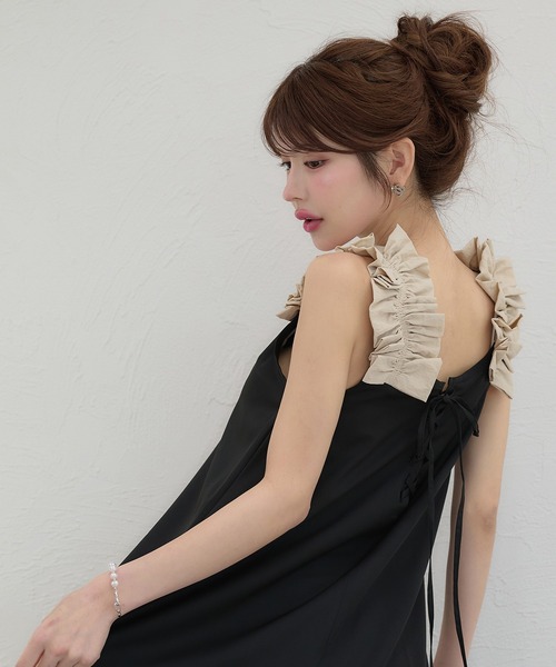 セール】lace up frill flare dress / レースアップフリルフレア