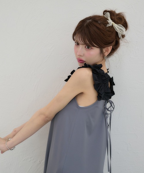 セール】lace up frill flare dress / レースアップフリルフレア