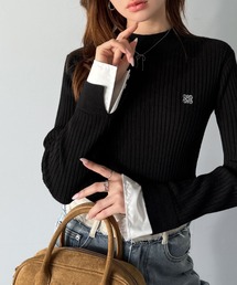 【mily bilet】1枚で完成♪重ね着風デザイン◎カシミヤタッチ袖カフスレイヤード刺繍ニット