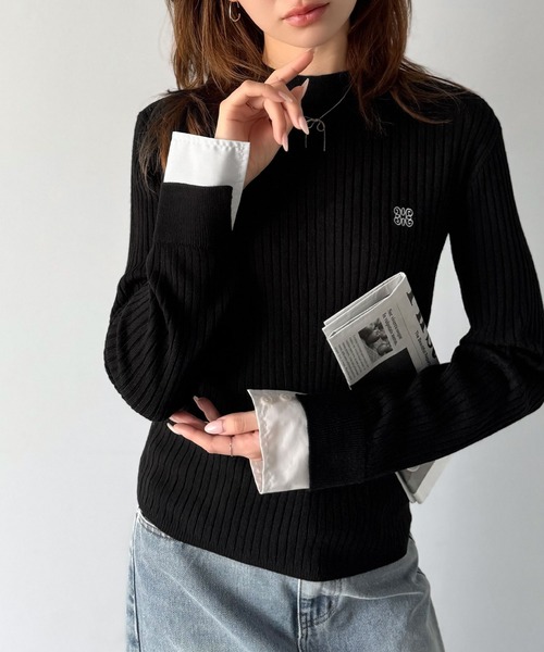 mily bilet(ミウィビレット)の「【mily bilet】1枚で完成♪重ね着風デザイン◎カシミヤタッチ袖カフスレイヤード刺繍ニット(ニット/セーター・レディース・レッド/アイボリー/ブラック/グレー・MEDIUM/LARGE/X-LARGE/SMALL)」の12枚目の写真