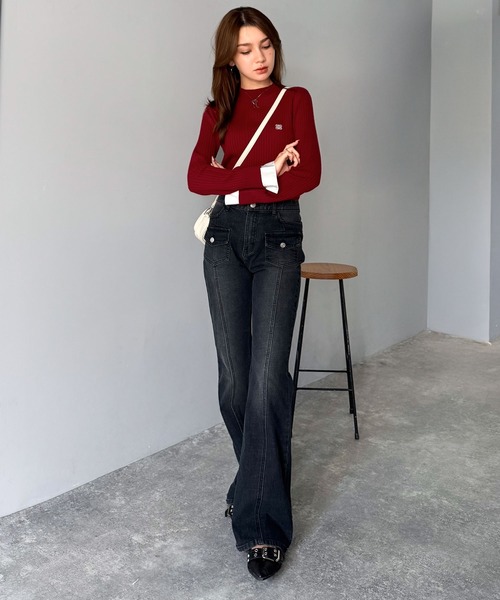 mily bilet(ミウィビレット)の「【mily bilet】1枚で完成♪重ね着風デザイン◎カシミヤタッチ袖カフスレイヤード刺繍ニット(ニット/セーター・レディース・レッド/アイボリー/ブラック/グレー・MEDIUM/LARGE/X-LARGE/SMALL)」の17枚目の写真